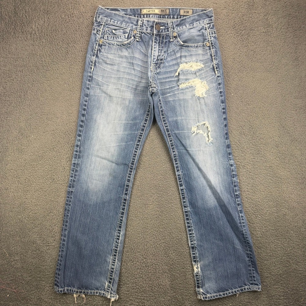 BKE Denim Carter Relaxed Straight Leg Distressed Jeans Blue Mens 31R